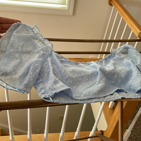 Baby blue crop top size small. Zipper on the side to fit securely. - Picture 4 of 4